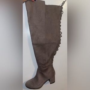 Torrid Taupe Wide Calf Corset Back Over the Knee Boots 9.5W